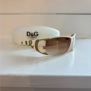 Dolce & Gabbana Y2K White and Gold Wrap Around Sunglasses